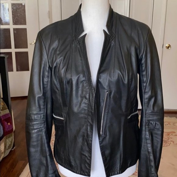 Laundry black genuine leather moto biker jacket size M - Picture 5 of 10